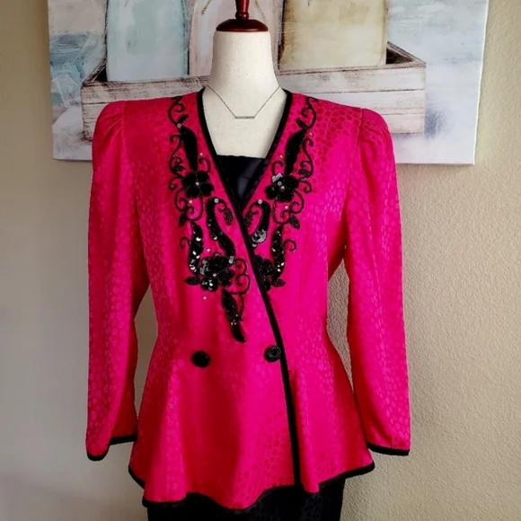 AJ BARI | VINTAGE 100% Silk Dress Suit Set sz 14 - Picture 3 of 9